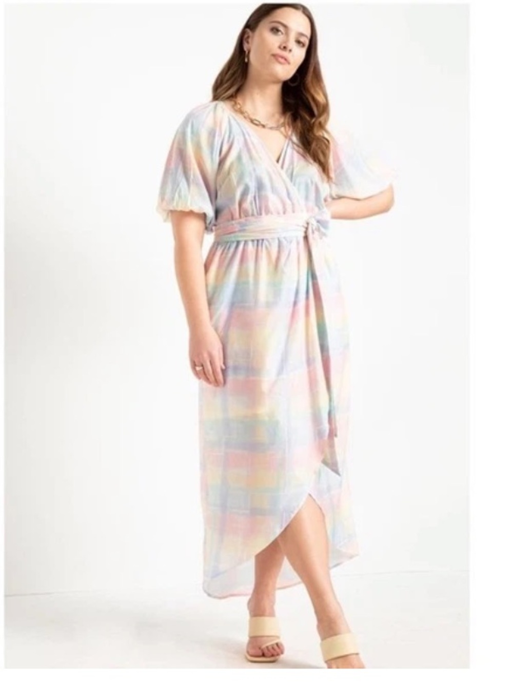 ELOQUII size 14 pastel maxi wrap dress‎ v-neck tied